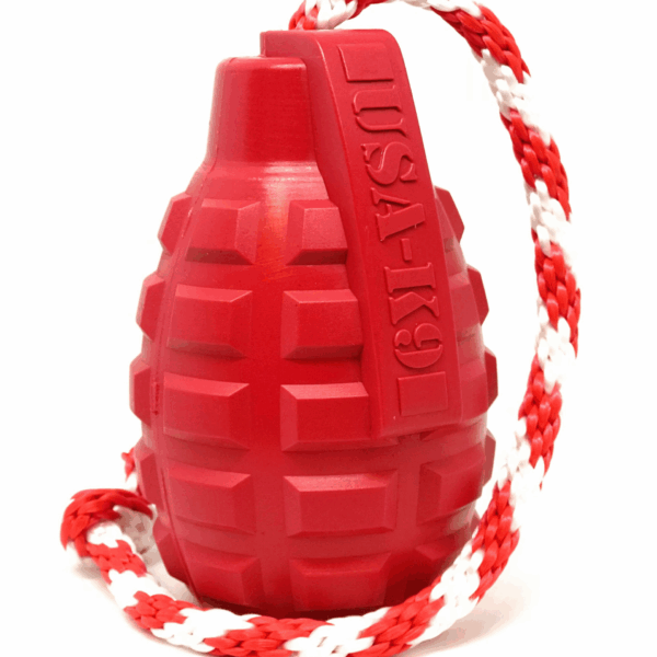 USA-K9 Grenade Durable Rubber Chew Toy, Treat Dispenser, Reward Toy, Tug Toy, and Retrieving Toy